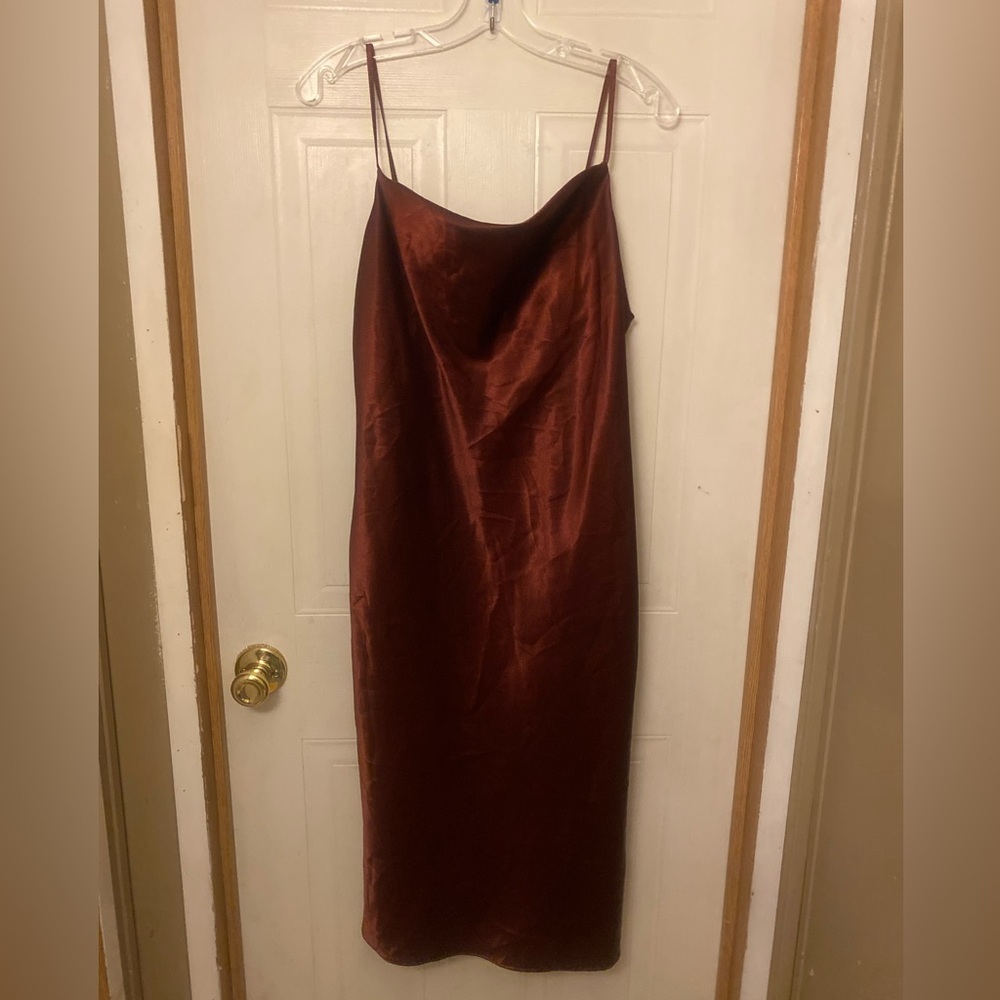 Altar'd State Satin Slip Dress in Copper Rust